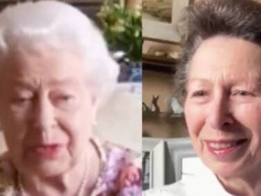 Princess Anne teaches the Queen how to use Zoom. Picture: Twitter