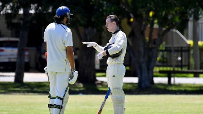 Gold Crest batsmen meet in the middle Gold Crest v Peninsula Saturday November 20, 2021. Picture, John Gass