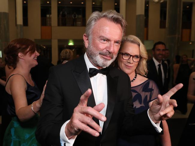 Kiwi actor Sam Neill arrives with ABC reporter Laura Tingle. Picture: Gary Ramage