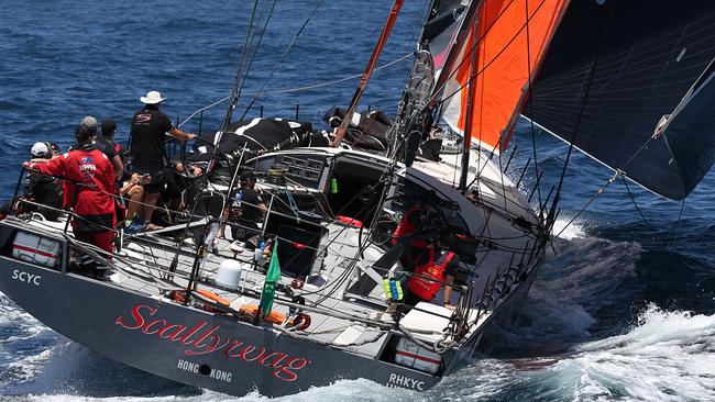 Scallywag just after the start of the Sydney to Hobart last year.