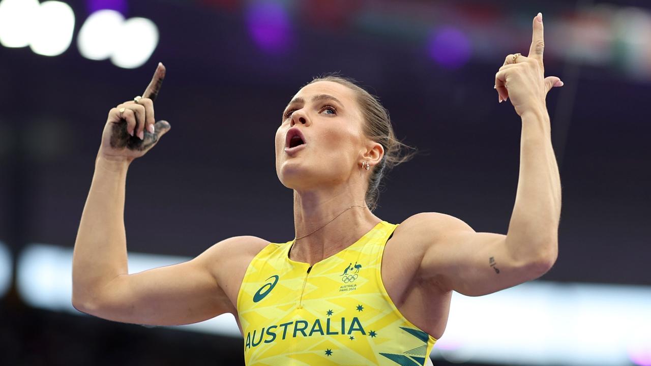 No sharing this one... Nina Kennedy won gold in the pole vault. Picture: Getty Images