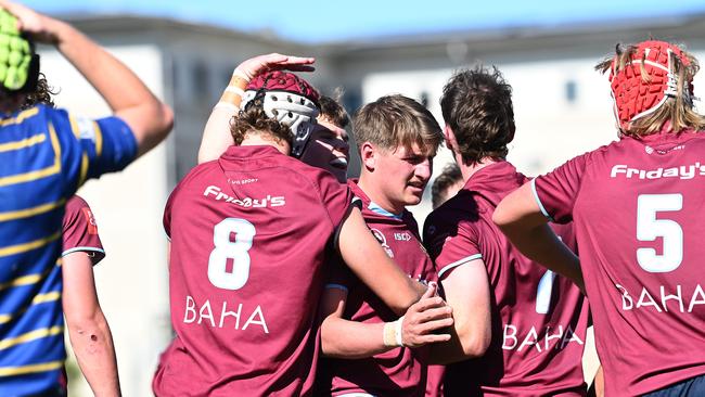 University players celebrate a try University v Easts in club rugby Saturday June 24, 2023. Picture, John Gass