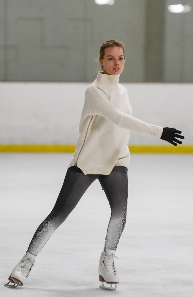 Margot Robbie is back in LA training for her next movie role as Olympic figure skater Tonya Harding. Picture: MEGA