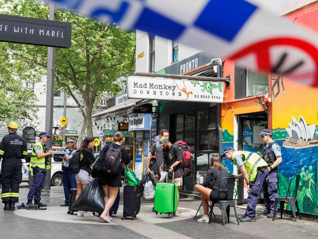 The Mad Monkey Downtown Backpackers in Kings Cross caught fire on Wednesday morning. Picture: NCA NewsWire / Max Mason-Hubers