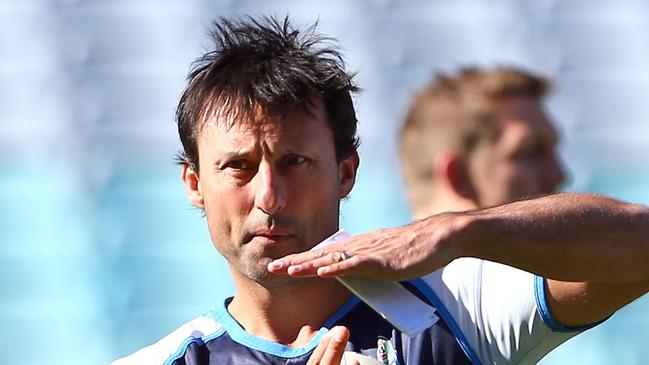 Laurie Daley calls time during a NSW Blues State of Origin training session.