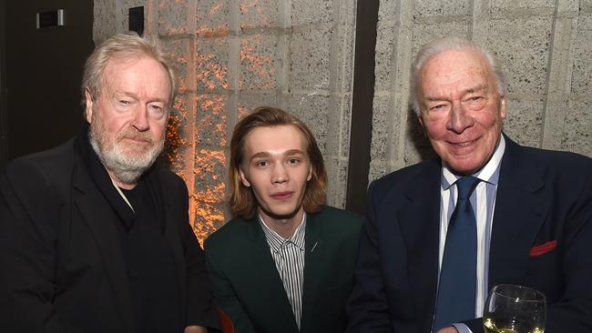 Director Ridley Scott, actors Charlie Plummer and Christopher Plummer (no relation) at the premiere of All The Money In The World