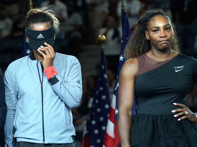 US Open Womens Single champion Naomi Osaka of Japan stands with Serena Williams during their women's singles finals match. Picture: Timothy Clary/AFP