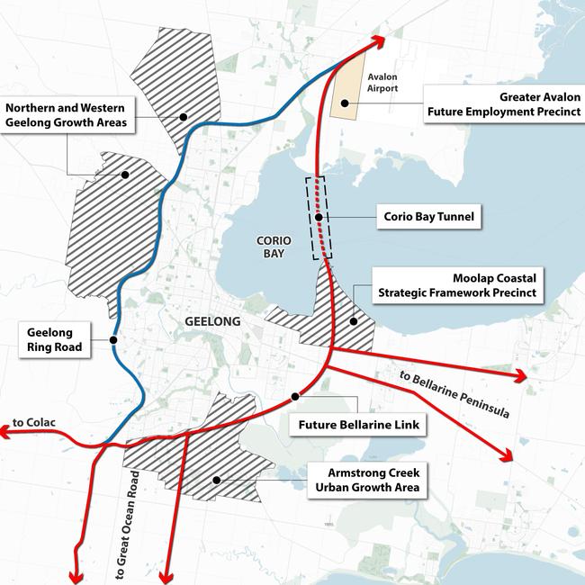 Map of proposed Corio tunnel between Point Henry and Avalon