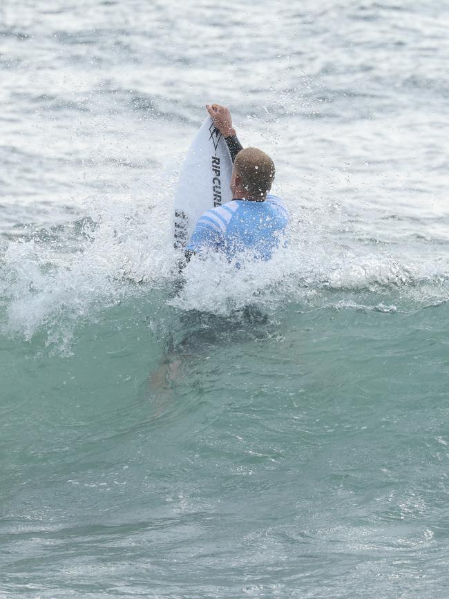 Mick Fanning at the Surf of Origin at Burleigh Beach. Picture: Annette Dew