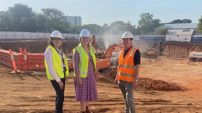 Infrastructure Minister Eva Lawler (centre) with Infrastructure NT senior director Leanne Taylor and Sitzler construction manager Michael Sitzler.