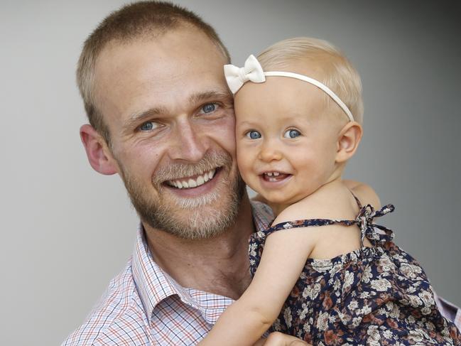 New dads having mental health issues. Dr Ian Northeast has coped pretty well with his baby daughter Grace (11 months), mainly because he shares care of her during the day with his wife Stephanie. HeÕs also started doing some night feeds and nappy changes which he says makes him feel more useful.  Picture: David Caird