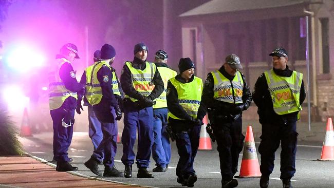 Hundreds of police have descended on Albury after the NSW border closed overnight. Picture: William West/AFP