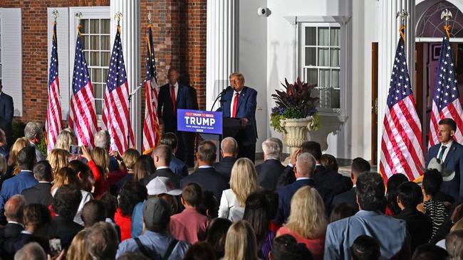 Donald Trump addresses supporters at Trump National Golf Club Bedminster in Bedminster, New Jersey after his court appearance. Picture: AFP.