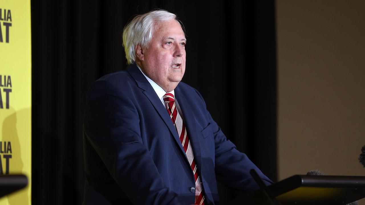 Clive Palmer at a press conference to announce the United Australia Party would field candidates at the October state election. Picture: Richard Gosling.