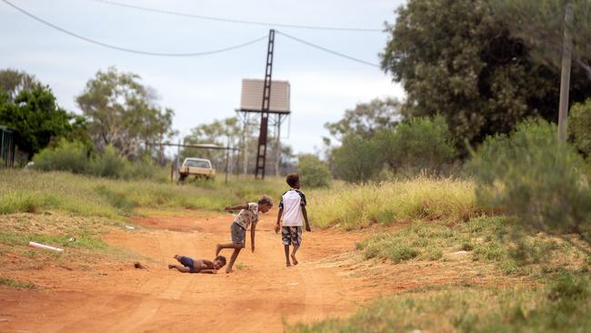 Children play at the Arlparra bush camp. Picture: Liam Mendes