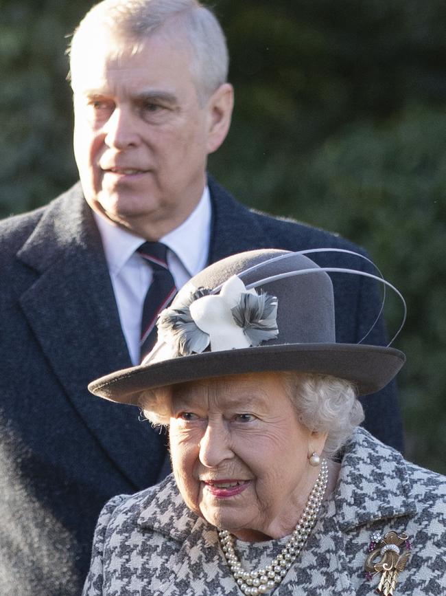 Queen Elizabeth and Prince Andrew arrive at St Mary the Virgin church. Picture: PA.