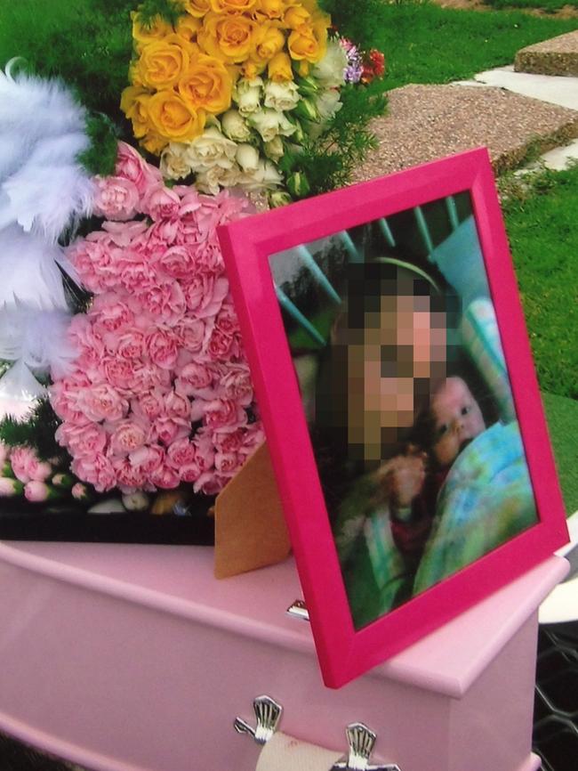 Baby Ebony’s casket at her funeral in Goulbourn, NSW. Picture: Supplied