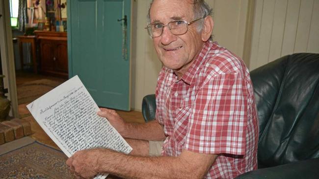 PIECE OF HISTORY: Glen Natalier poses with a letter from his relative, Franz Natalier, written in 1947. Picture: Dominic Elsome