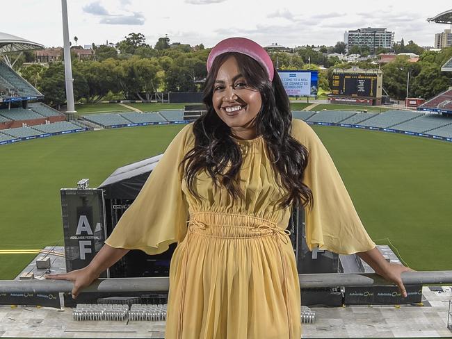 Jessica Mauboy.Jessica will be performing at the Adelaide Festival concert at Adelaide oval. Pictured at the northern end of Adelaide Oval.Friday 26 February 2021 Pic Roy VanDerVegt.