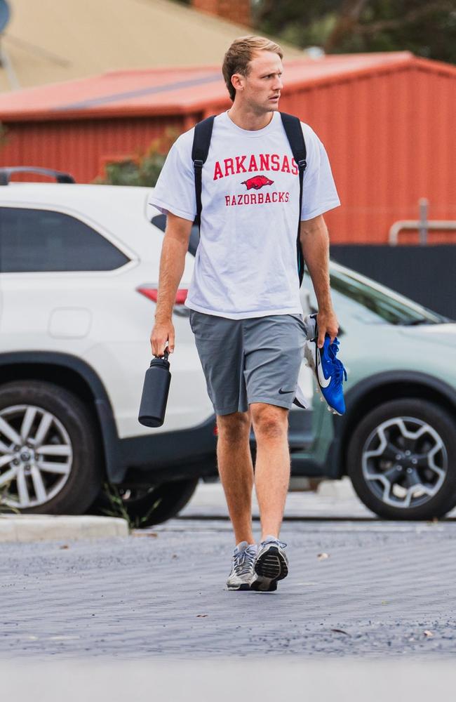 New Power recruit Jack Lukosius arrives at Alberton for the club's first pre-season training back in 2025.