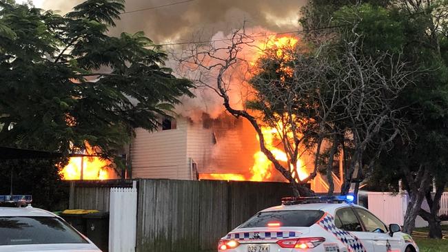 Fire tears through a house at Wooloowin in Brisbane on Sunday morning.