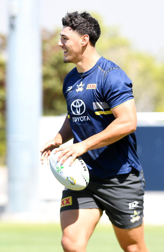 The North Queensland Cowboys train ahead of the NRL Preliminary Final, Jamayne Taunoa-Brown. Picture: Shae Beplate.