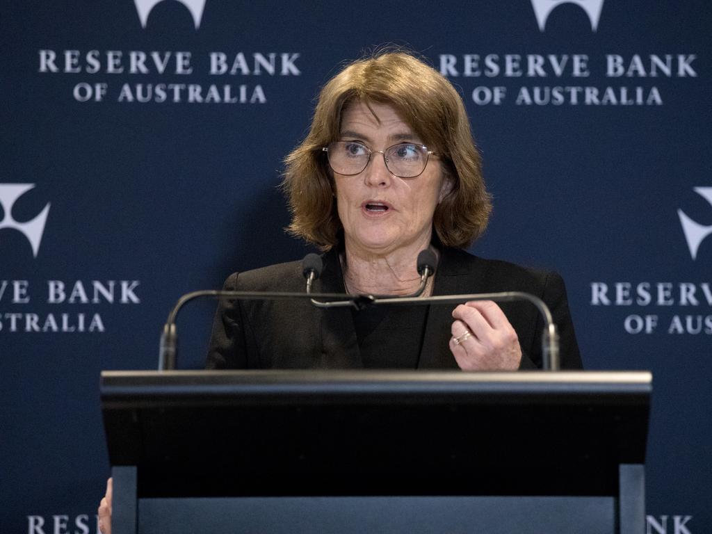 Michele Bullock, governor of the Reserve Bank of Australia (RBA), speaks during a news conference in Sydney, Australia, on Tuesday, Aug. 6, 2024. Australia’s central bank kept interest rates at a 12-year high as it waits for sticky inflation to abate before signaling any move toward joining global peers in easing. Photographer: Brent Lewin/Bloomberg