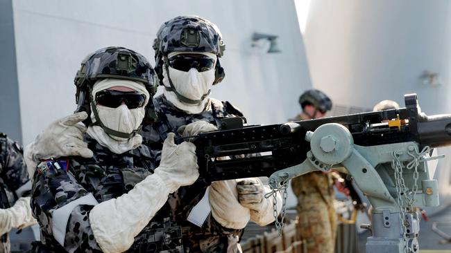 The .50 calibre machine gun was a big hit with visitors aboard HMAS Warramunga. Picture: Department of Defence.