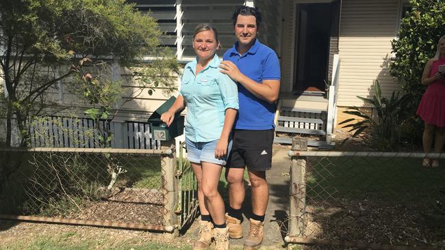 Marie G owners Marie and Rob Gjorgioski outside 32 Ilford St Gordon Park on Saturday. They remain upbeat about their chances of buying a property in a sizzling real estate market. Picture: Darren Cartwright