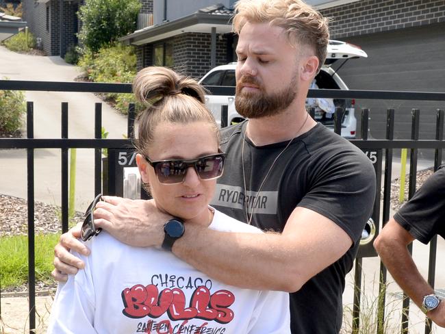 Natalie Gordon (Ash Gordon's sister), her partner Hayden Cook, Tristen Standing (housemate) and Tammy Gordon (sister) speak about the murder of Ash Gordon at his Doncaster home. Picture: Andrew Henshaw