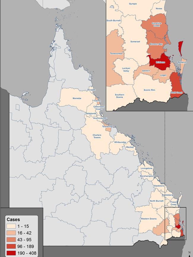 Queensland coronavirus cases by local government area.