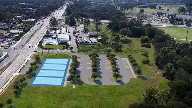 An artist’s impression of the new netball courts and carparking to be built at Bill Brown Reserve, in Fitzgibbon. Supplied: Brisbane City Council