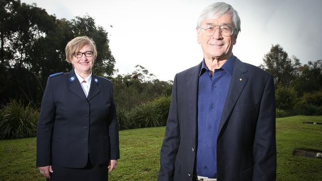 Dick Smith with Leigh Cleave of the Salvation Army’s communications and fundraising department. Picture: Renee Nowytarger.