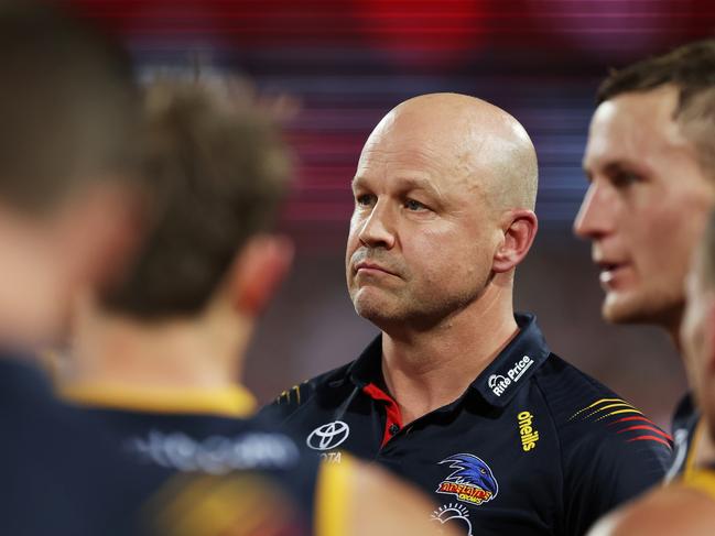 SYDNEY, AUSTRALIA - AUGUST 24: Matthew Nicks, Senior Coach of the Crows looks on during the first quarter time during the round 24 AFL match between Sydney Swans and Adelaide Crows at Sydney Cricket Ground, on August 24, 2024, in Sydney, Australia. (Photo by Mark Metcalfe/AFL Photos/via Getty Images)