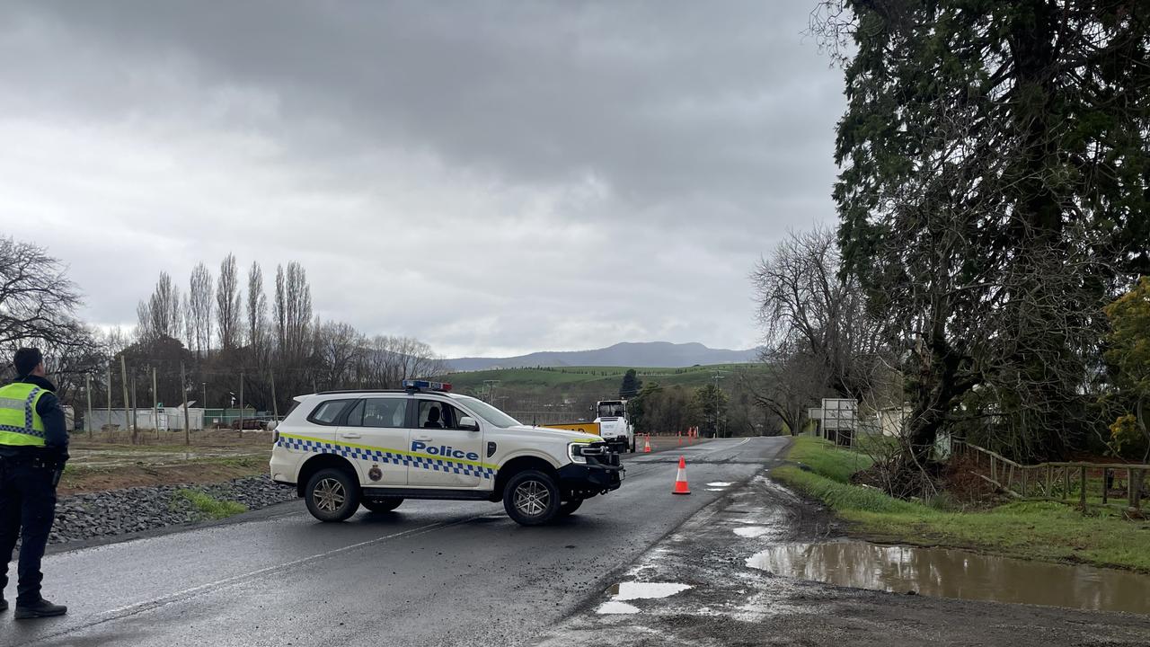 Police closed Gordon River Road at Bushy Park between Derwent River bridge and Glenora Road. Picture: Genevieve Holding