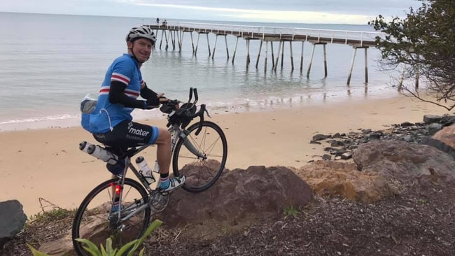 Sam Cooke yesterday on his epic 2000km bike ride to raise money for cancer research in honour of his mother Gloria's memory. Picture Facebook