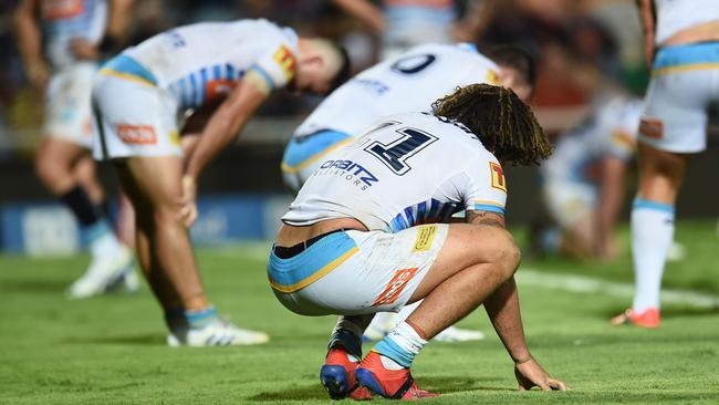 Kevin Proctor and his Titans teammates rue a Cowboys try. Picture: Evan Morgan