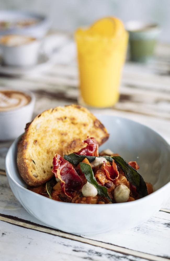 Slow-cooked winter veg and beans at Elk Espresso, Broadbeach.