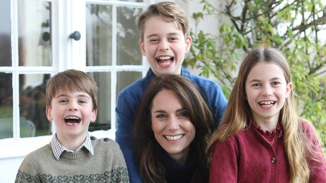 The first official photo of the Princess of Wales since her abdominal surgery in January has been released by Kensington Palace. The image, taken by Prince William, shows the princess with her three children Princes Louis and George, and Princess Charlotte. Picture: The Prince of Wales