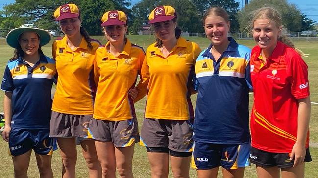Central Queensland players (in yellow) Grace Rethamel, Darcy Moore and Mahli Rea received awards for scoring 50s at the North Queensland Alliance under-15 girls championships.