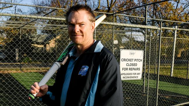 Goodwood Cricket Club president Warwick Potts in front of a closed cricket net at Goodwood Oval. Photo: Morgan Sette/AAP