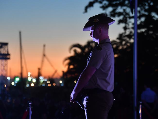 Anzac Day 2025. Dawn service Anzac Park Townsville. Member of the catafalque party. Picture: Evan Morgan