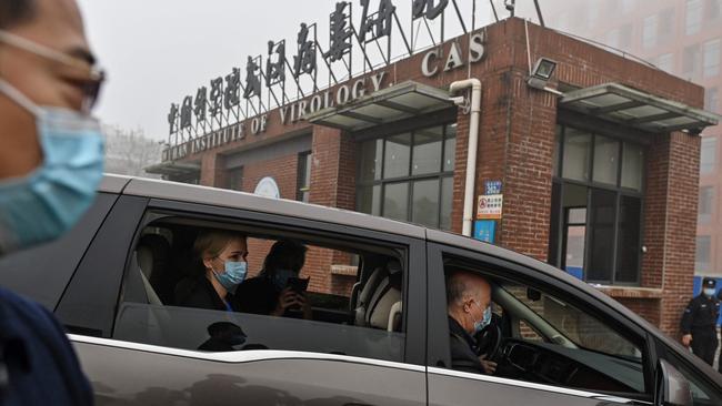 Members of the WHO team investigating the origins of Covid-19 arrive at the Wuhan Institute of Virology in March. Picture: AFP