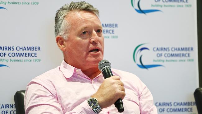 Member for Cairns Michael Healy participates in a Q&A session at the 2024 Meet the Candidates: State Election Forum Lunch, hosted by the Cairns Chamber of Commerce and Tourism Tropical North Queensland at the Pullman Reef Hotel Casino. Picture: Brendan Radke