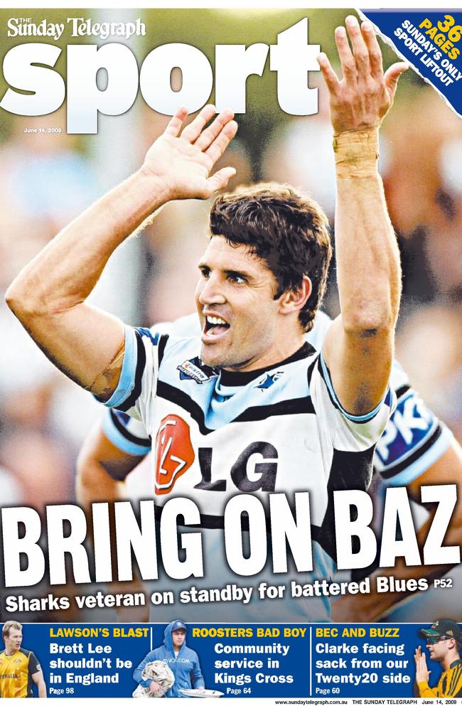 Trent Barrett on the cover of the Sunday Telegraph in 2009.