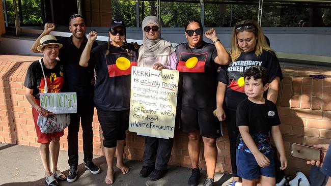 Protesters gathered outside the Channel 10 Studios in Sydney's Pyrmont following Stynes and Kennerley’s disagreement. Picture: Paulie Bover/Facebook