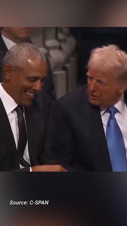 Trump and Obama seen talking, laughing at Jimmy Carter's funeral