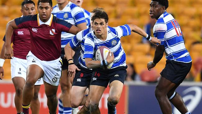 Trezman Banjo of Nudgee College goes on the attack. Picture: AAP Image/Dan Peled