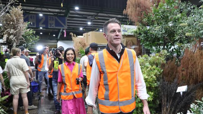 NSW Labor leader Chris Minns at Sydney Markets in Homebush on Friday. Picture: John Grainger