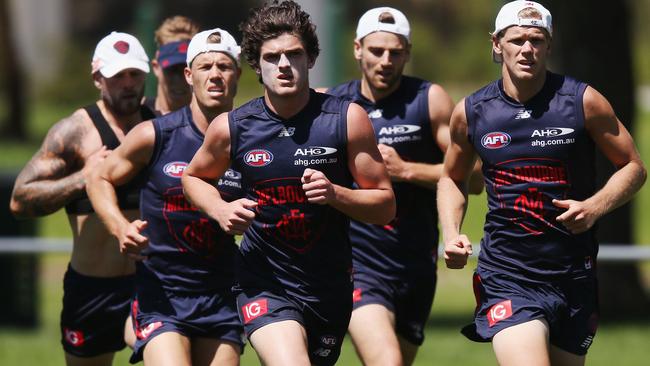 Melbourne players take part in training. Picture: Getty Images